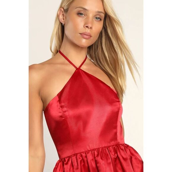 Lulus Womens Dress Red Satin Halter Mini X-Small - Picture 3 of 13